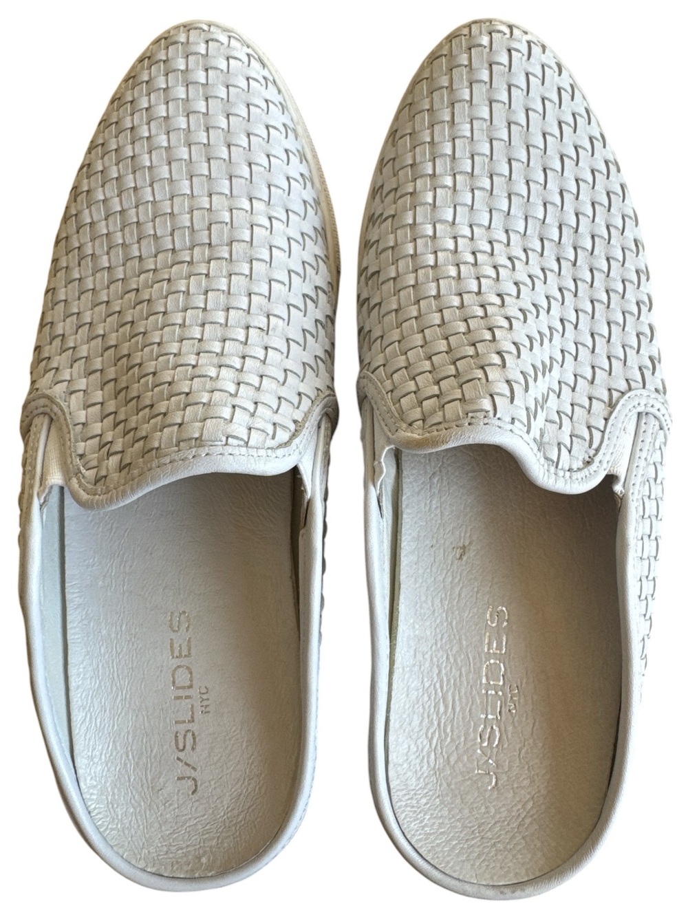 J/Slides white woven leather slip-on mule sneakers 7.5